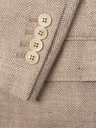 Brunello Cucinelli - Herringbone Linen, Wool and Silk-Blend Blazer - Brown
