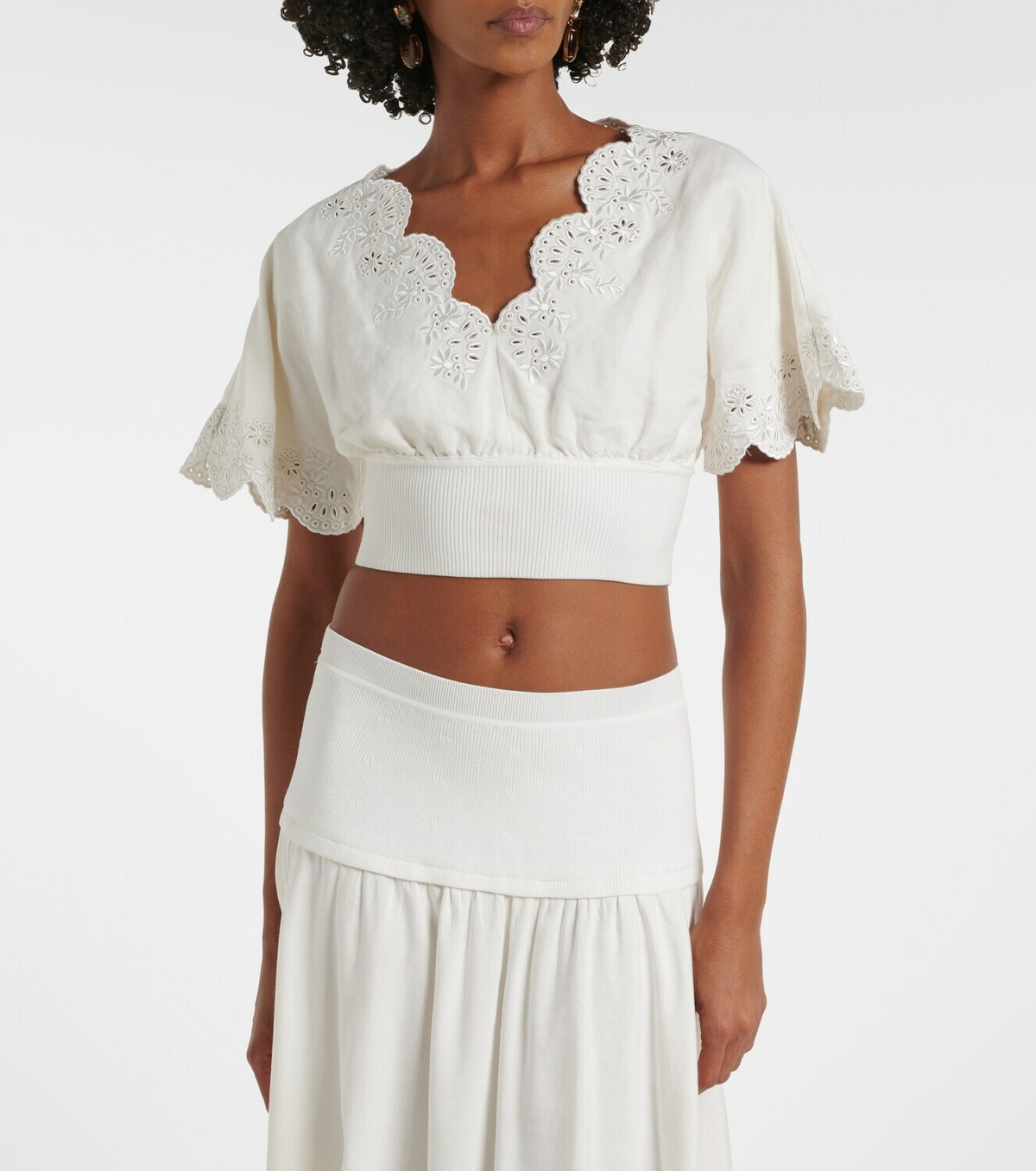 Simkhai Broderie anglaise linen-blend crop top