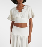 Simkhai Broderie anglaise linen-blend crop top