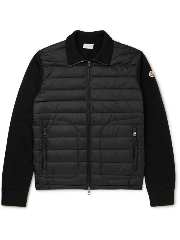 Photo: Moncler - Slim-Fit Panelled Knitted and Quilted Shell Down Zip-Up Cardigan - Black