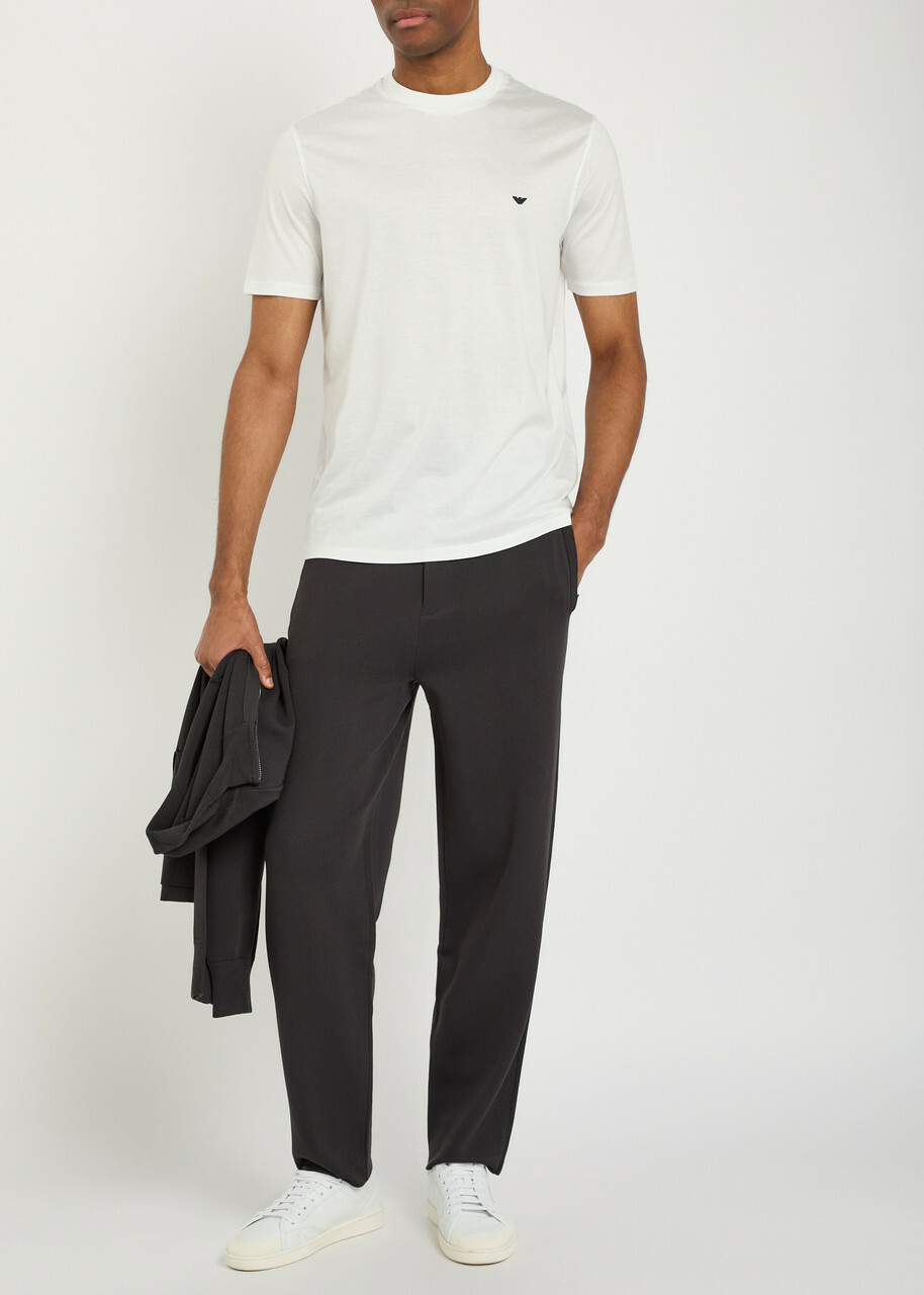 Emporio Armani Logo-embroidered Lyocell and Cotton-blend T-shirt White