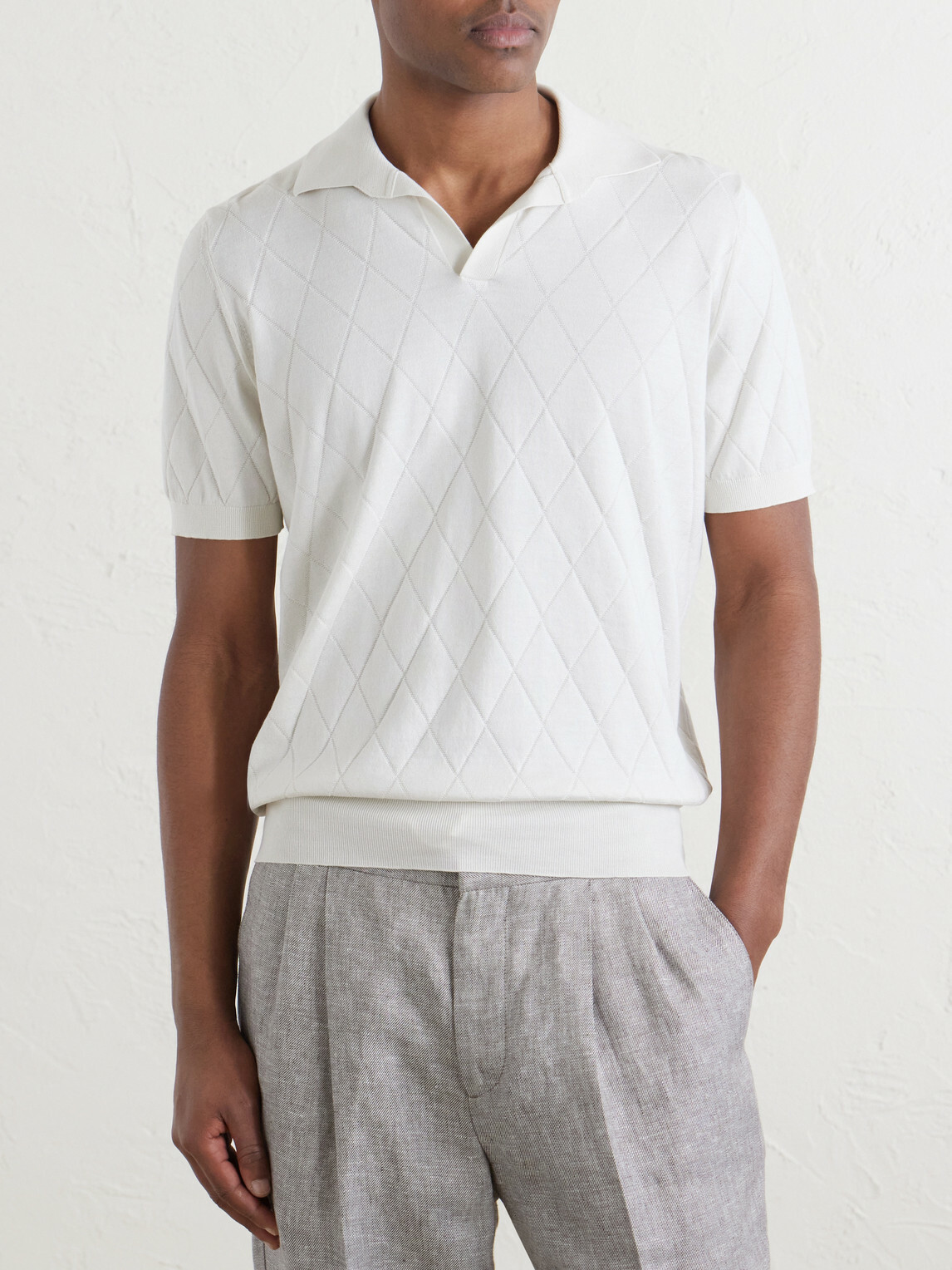Brunello Cucinelli - Open-Collar Knitted Cotton Polo Shirt - Neutrals