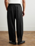 UMIT BENAN - Julian Straight-Leg Virgin Wool Drawstring Trousers - Black