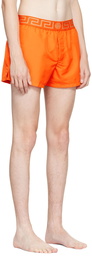 Versace Underwear Orange Greca Swim Shorts