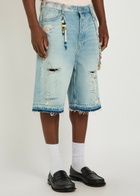 Nahmias Beaded Distressed Denim Shorts Blue