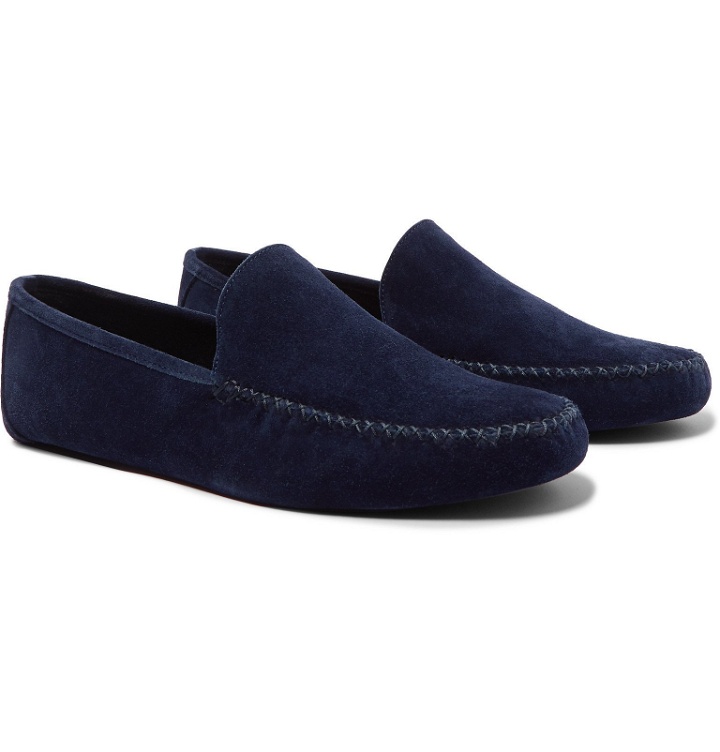 Photo: Loro Piana - Maurice Cashmere-Lined Suede Slippers - Blue