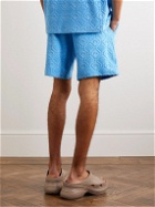 Marine Serre - Straight-Leg Logo-Jacquard Cotton-Blend Drawstring Terry Shorts - Blue