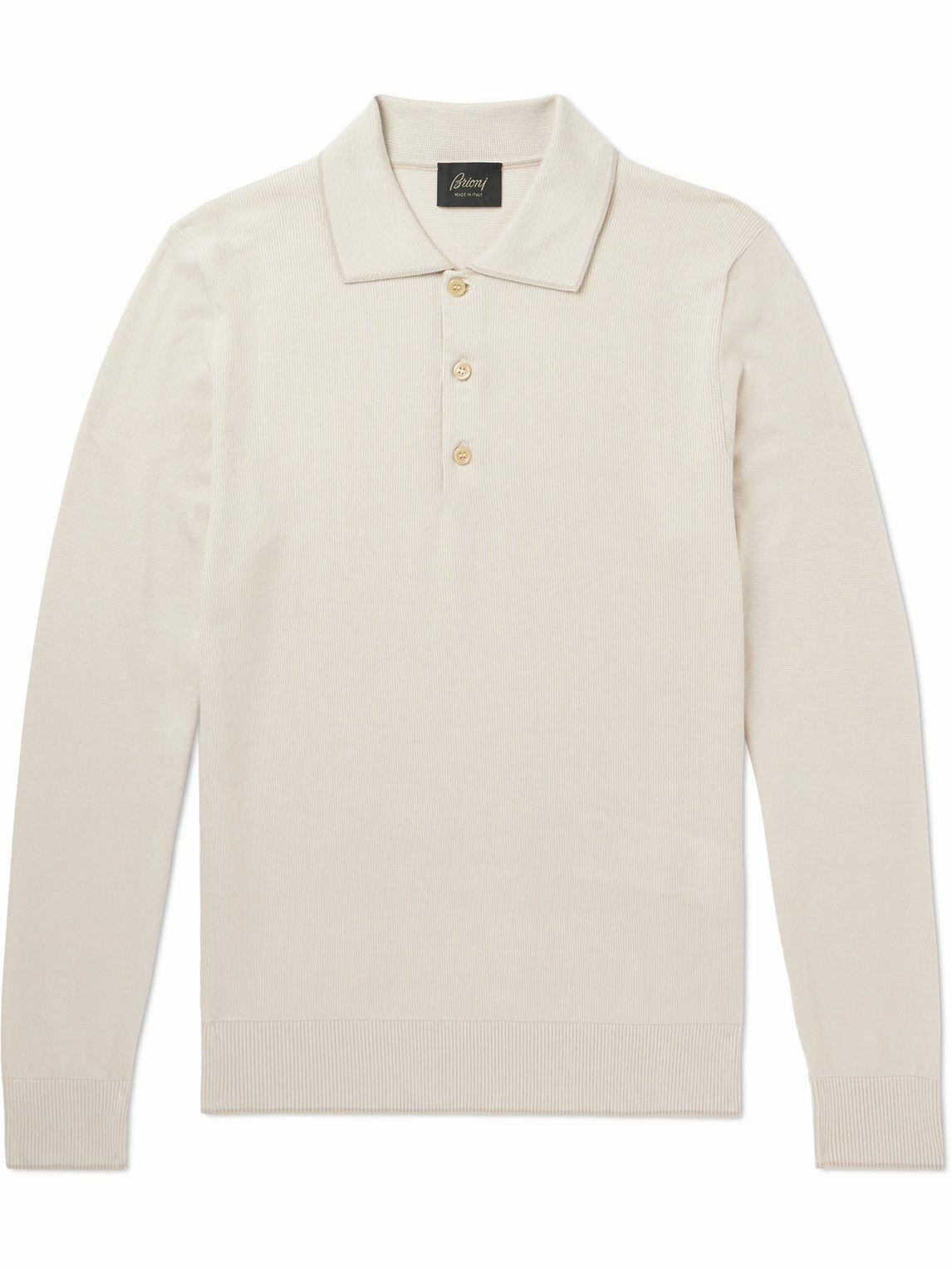 Photo: Brioni - Sea Island Cotton and Cashmere-Blend Polo Shirt - Neutrals