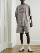 FEAR OF GOD ESSENTIALS - Wide-Leg Logo-Print Cotton-Blend Jersey Drawstring Shorts - Gray