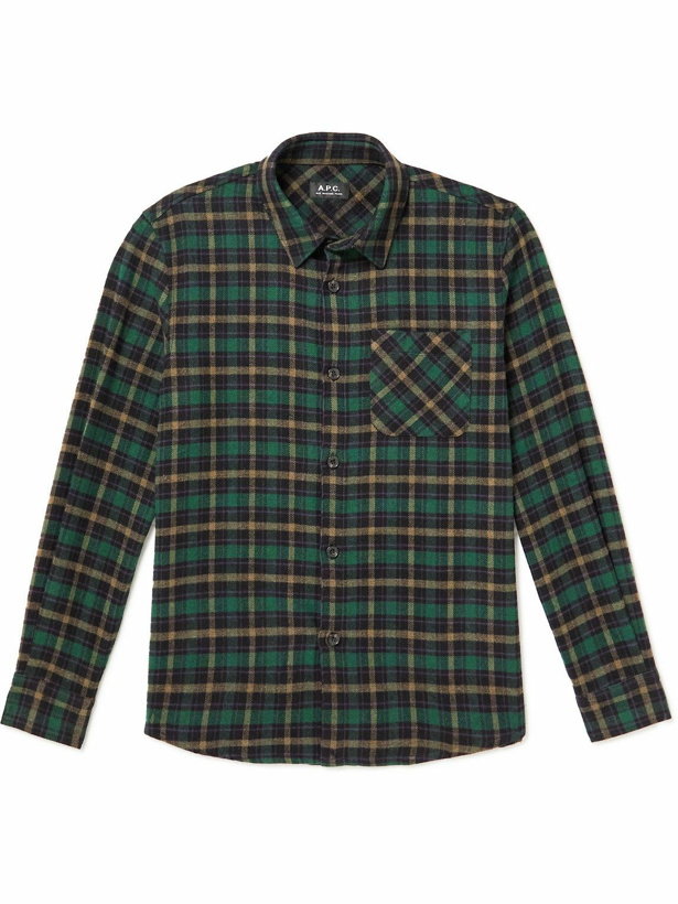 Photo: A.P.C. - Checked Cotton-Blend Flannel Overshirt - Green