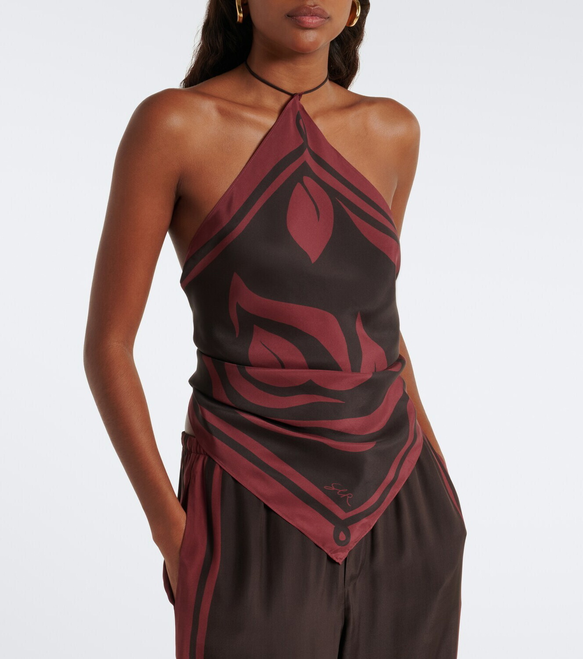 SIR Printed silk satin scarf top