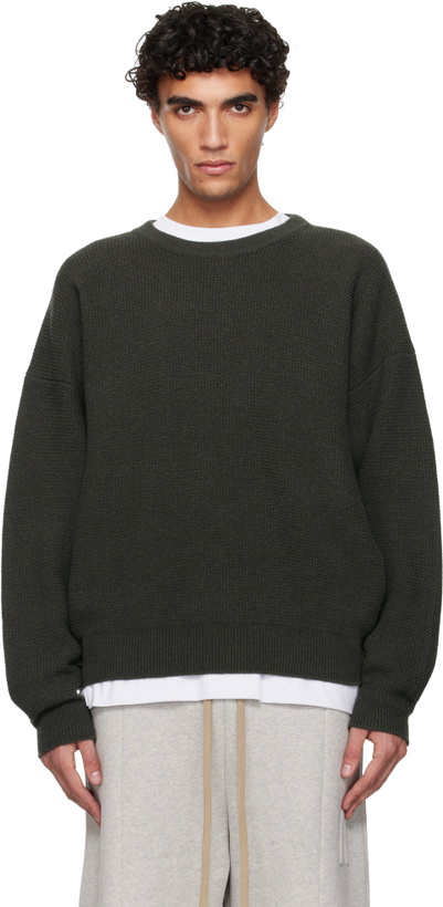 Photo: Fear of God Khaki Racked Rib Crewneck Sweater