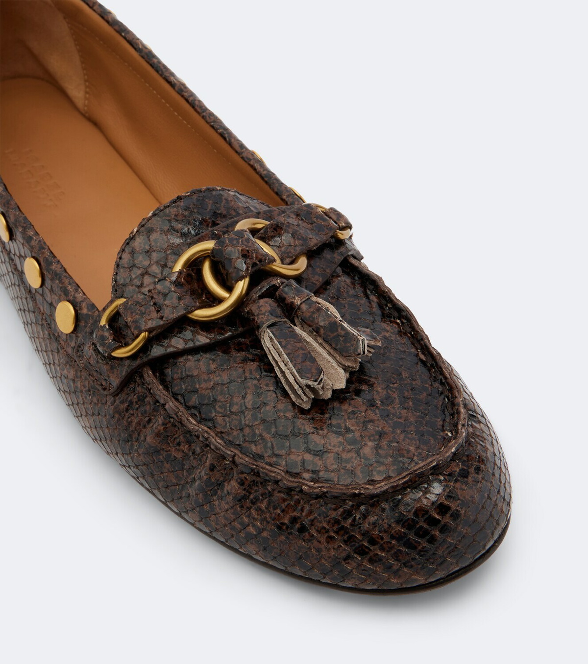 Isabel Marant Faxel snake-effect studded leather loafers
