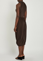 Alaïa Sculpting Ruched Wool Midi Dress Dark Brown