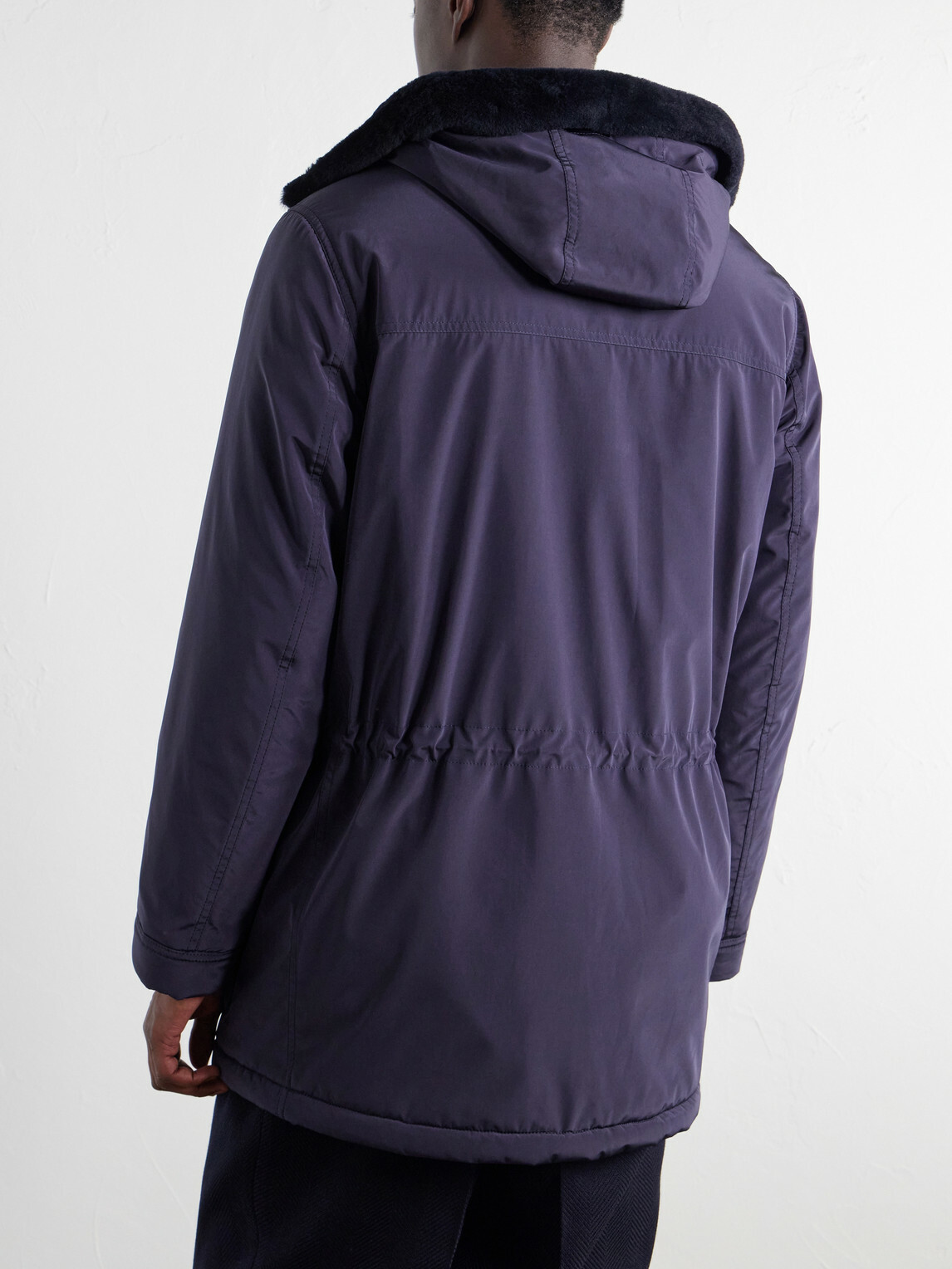 Brunello Cucinelli - Hooded Padded Shearling-Trimmed Shell Coat - Blue