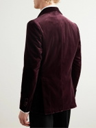 De Petrillo - Slim-Fit Shawl-Lapel Double-Breasted Cotton-Velvet Tuxedo Jacket - Burgundy