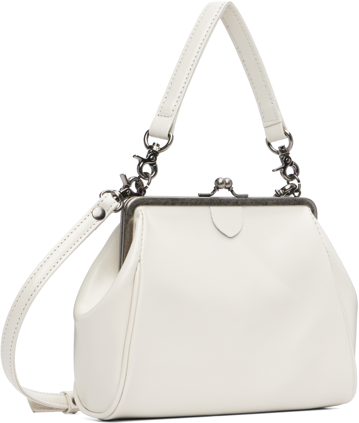 Y's Off-White Semi-Matte Leather Metal Clasp Bag