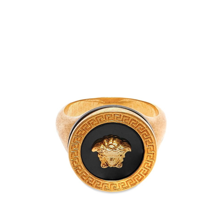 Photo: Versace Men's Medusa Head Signet Ring in Black/Gold