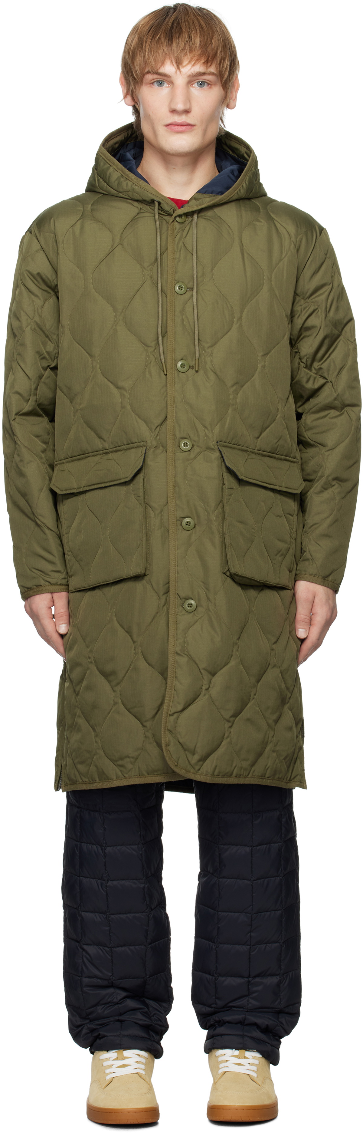 TAION Khaki Military Hood Long Down Coat Taion Extra TAION Khaki Military Hood Long Down Coat Taion Extra