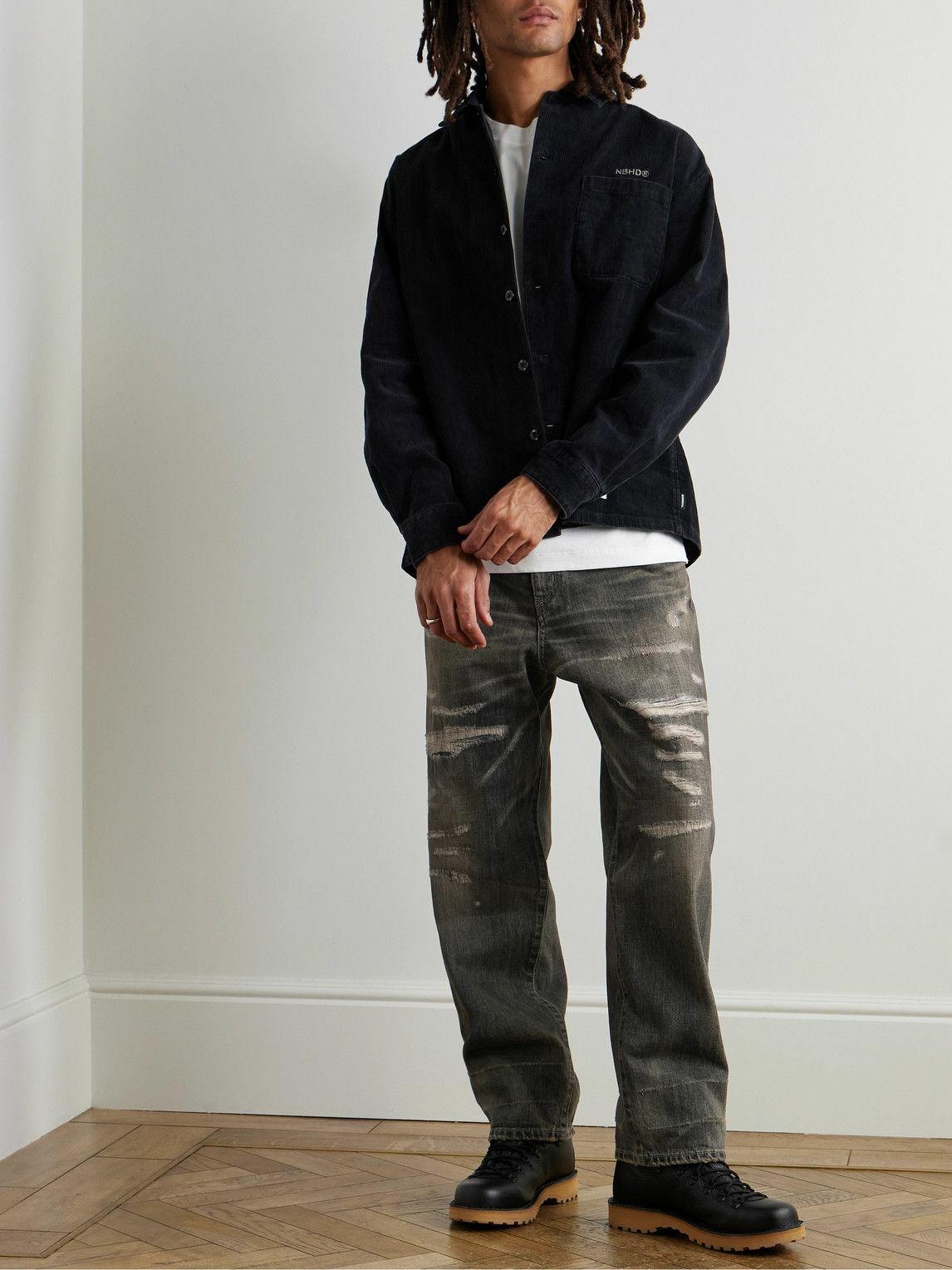 Neighborhood - Savage Straight-Leg Distressed Selvedge Jeans - Gray ...