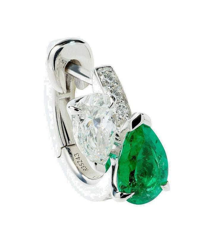 Photo: Repossi Serti Sur Vide 18kt white gold single earring with diamonds and emerald