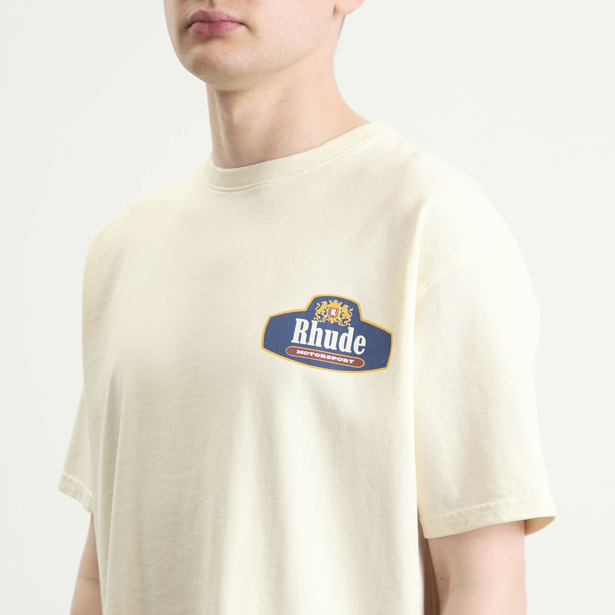 Rhude Men's Racing Crest T-Shirt in Vintage White/Navy