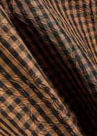 Ganni Gingham Crinkled Taffeta Mini Skirt Dark Brown