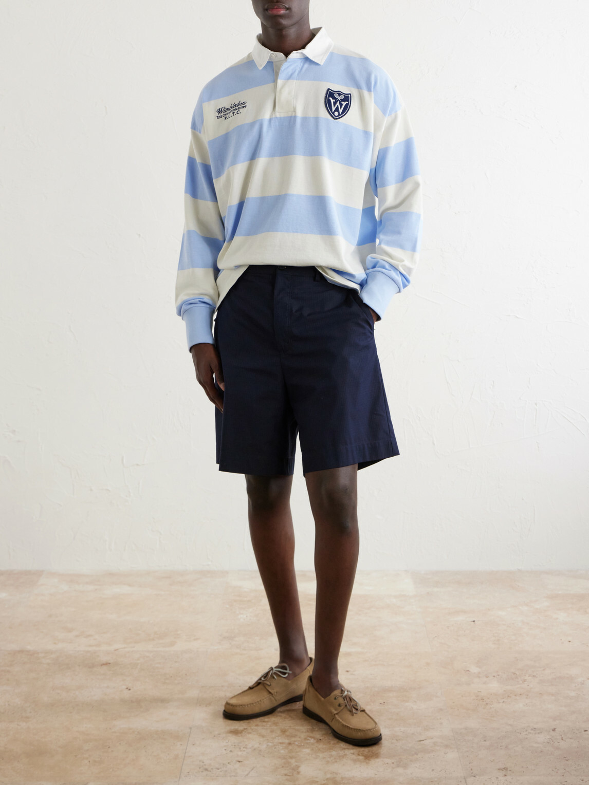 Polo Ralph Lauren - Wimbledon Logo-Embroidered Striped Cotton Rugby Polo-Shirt - Blue