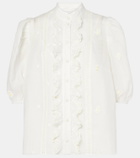 Zimmermann Acacia ruffled embroidered ramie blouse