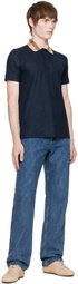 Burberry Navy Check Collar Cotton Polo