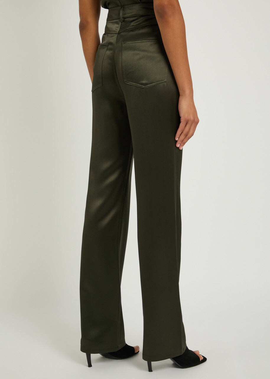 Nanushka Tita Satin Trousers Dark Green