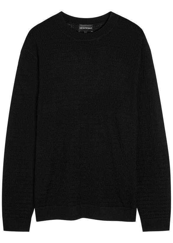 Photo: Emporio Armani Logo-weave Fine-knit Wool Jumper Black