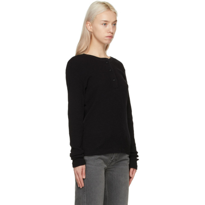 Re/Done Black Hanes Edition Thermal Henley Re/Done