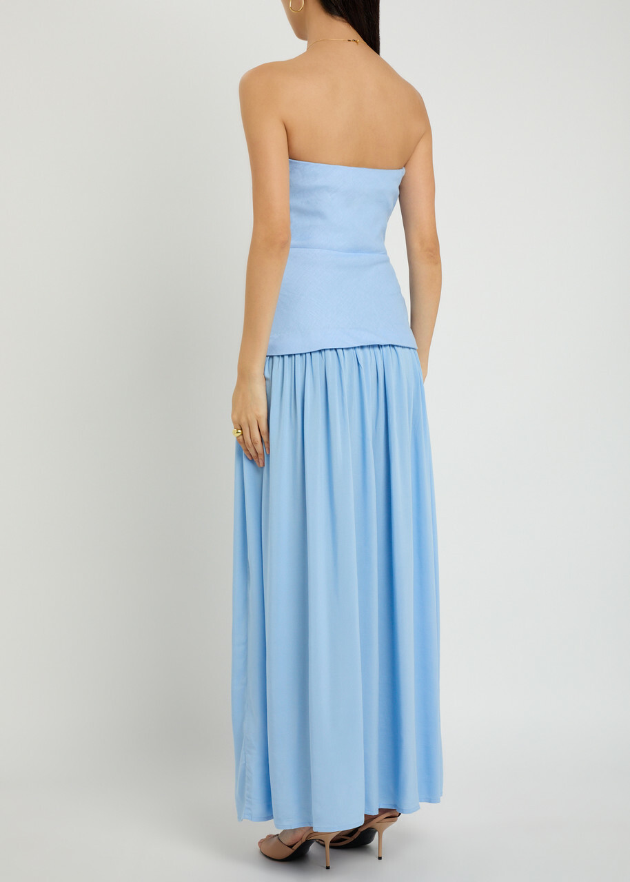 Faithfull The Brand Hedy Draped Linen and Jersey Maxi Dress Light Blue