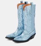 Ganni Embroidered metallic cowboy boots