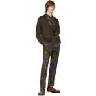 Dries Van Noten Khaki and Navy Satin Floral Trousers