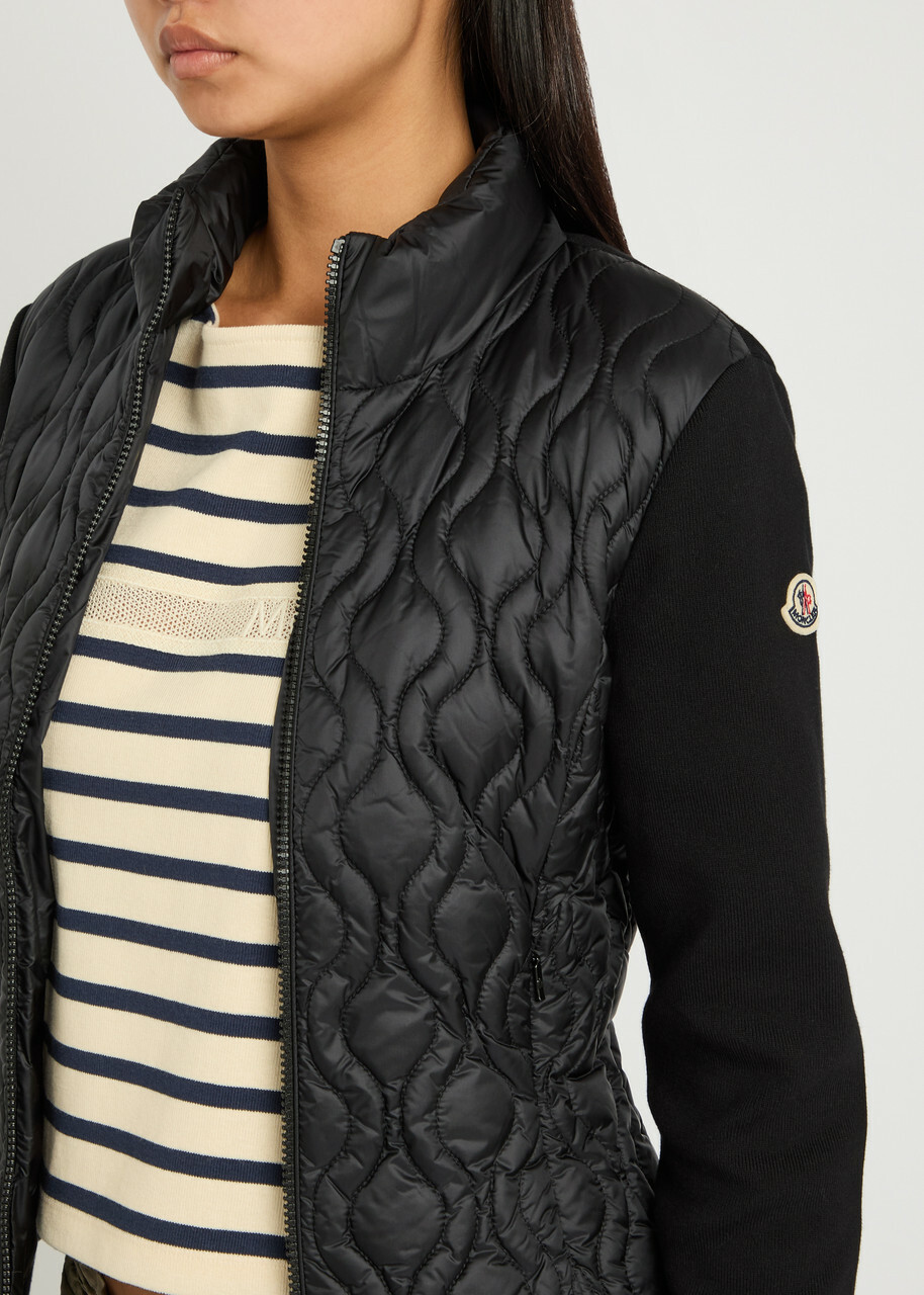 Moncler Quilted Cotton and Nylon Cardigan Black