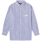 Comme Des Garçons Homme Men's Gingham Embroidered Logo Shirt in White/Blue/Black