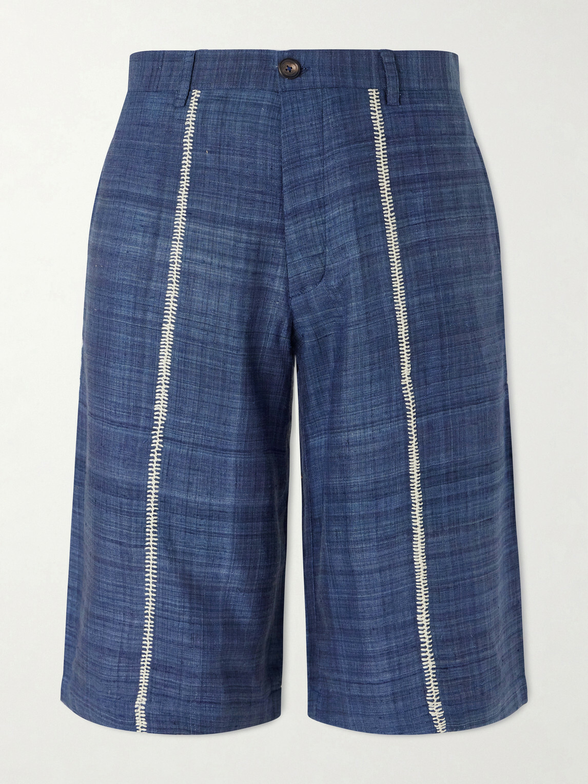 Kartik Research - Rabari Straight-Leg Embroidered Silk Shorts - Blue