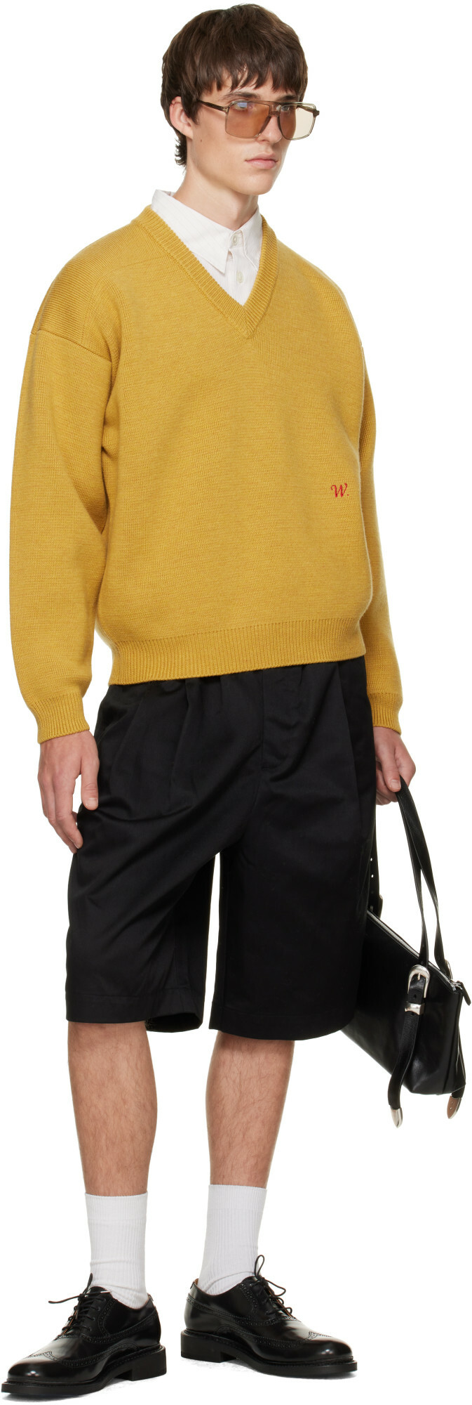 WILLY CHAVARRIA Yellow 'Chavarria' V-Neck Sweater
