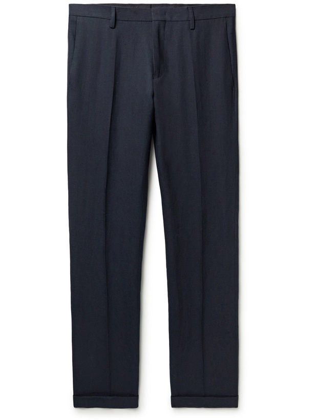 Photo: Paul Smith - Gents Slim-Fit Tapered Cropped Linen Trousers - Blue