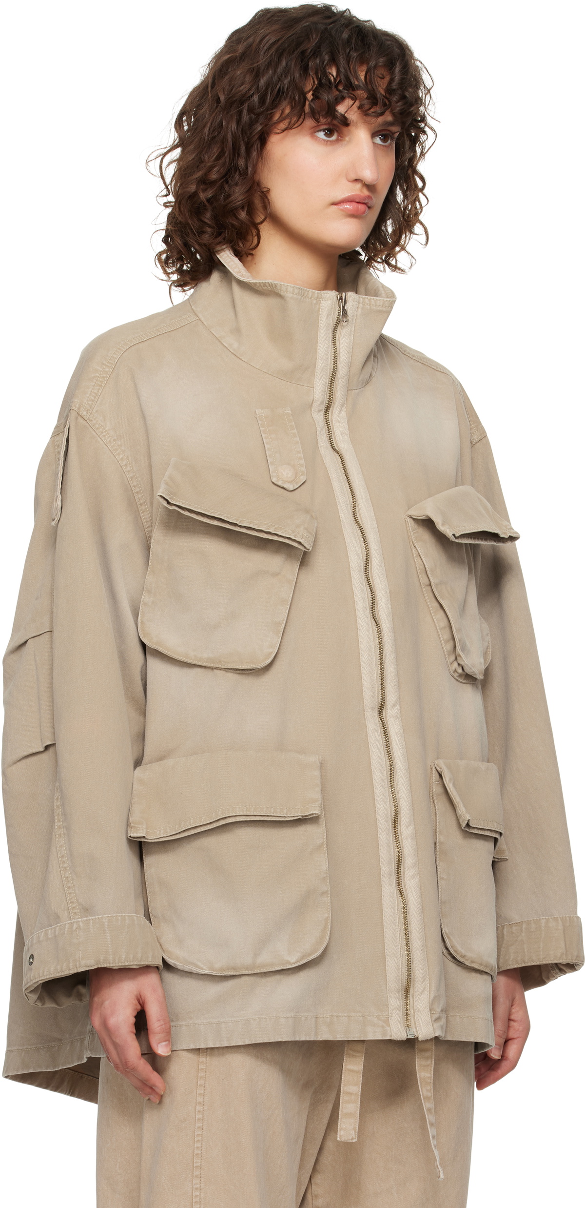 OPEN YY Beige Cargo Pocket Field Jacket