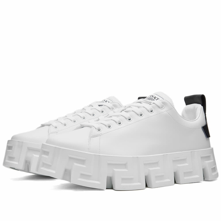 Photo: Versace Men's Chunky Greek Sole Sneakers in White/Black
