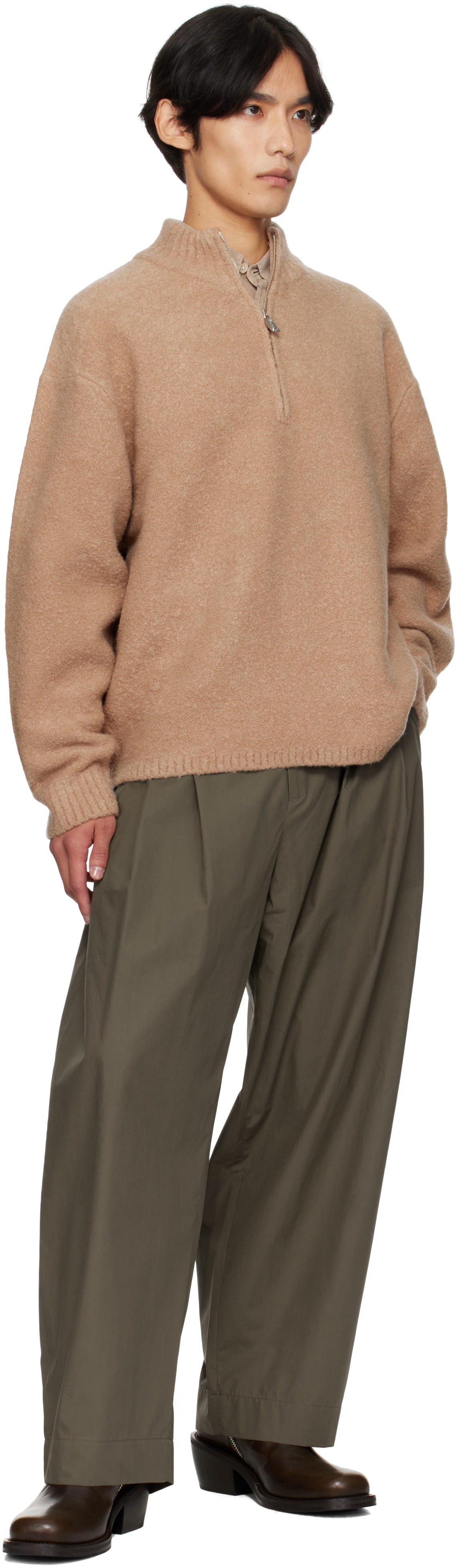LE17SEPTEMBRE Tan Bouclé Half-Zip Sweater