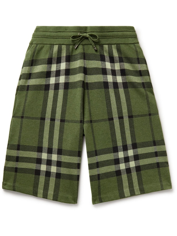 Photo: BURBERRY - Checked Silk and Wool-Blend Jacquard Drawstring Shorts - Green