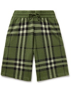 BURBERRY - Checked Silk and Wool-Blend Jacquard Drawstring Shorts - Green