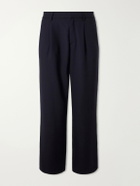 Mr P. - Wide-Leg Pleated Wool-Fresco Trousers - Blue