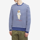 Polo Ralph Lauren Men's Hemingway Bear Stripe Crew Sweatshirt in Light Navy/Deckwash White