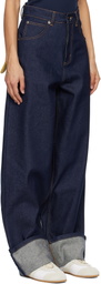 Charles Jeffrey LOVERBOY Navy Loose Fit Knitted Pocket Waisted Jeans