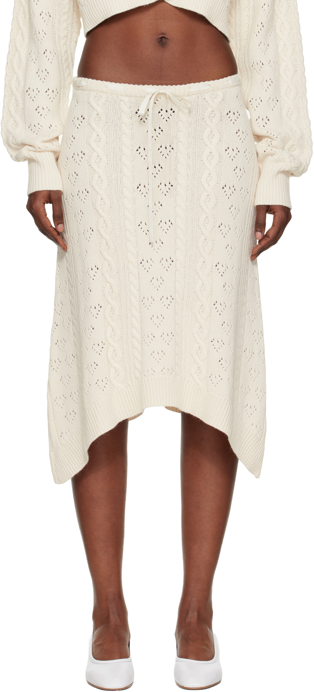 GUIZIO Off-White Noah Wool Cable Midi Skirt